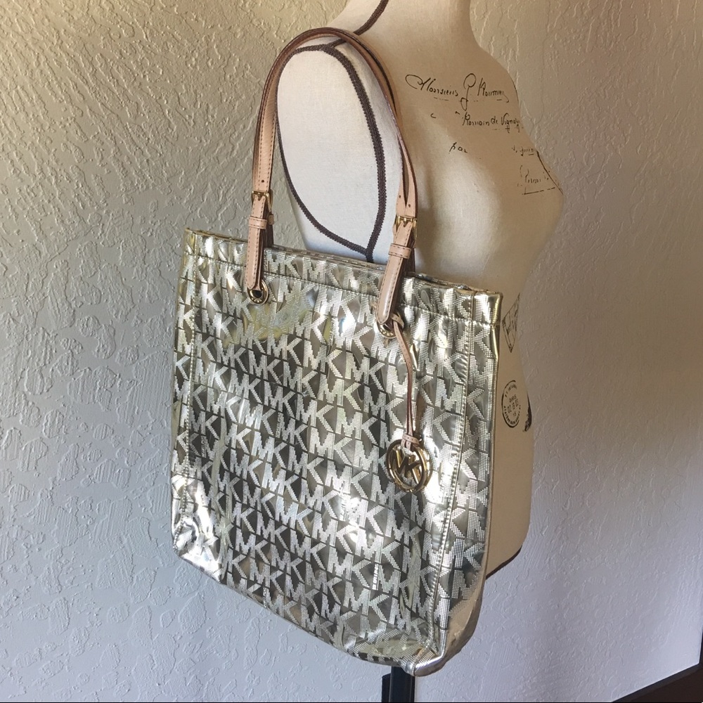 Michael Kors Signature Monogram Metallic Tote.